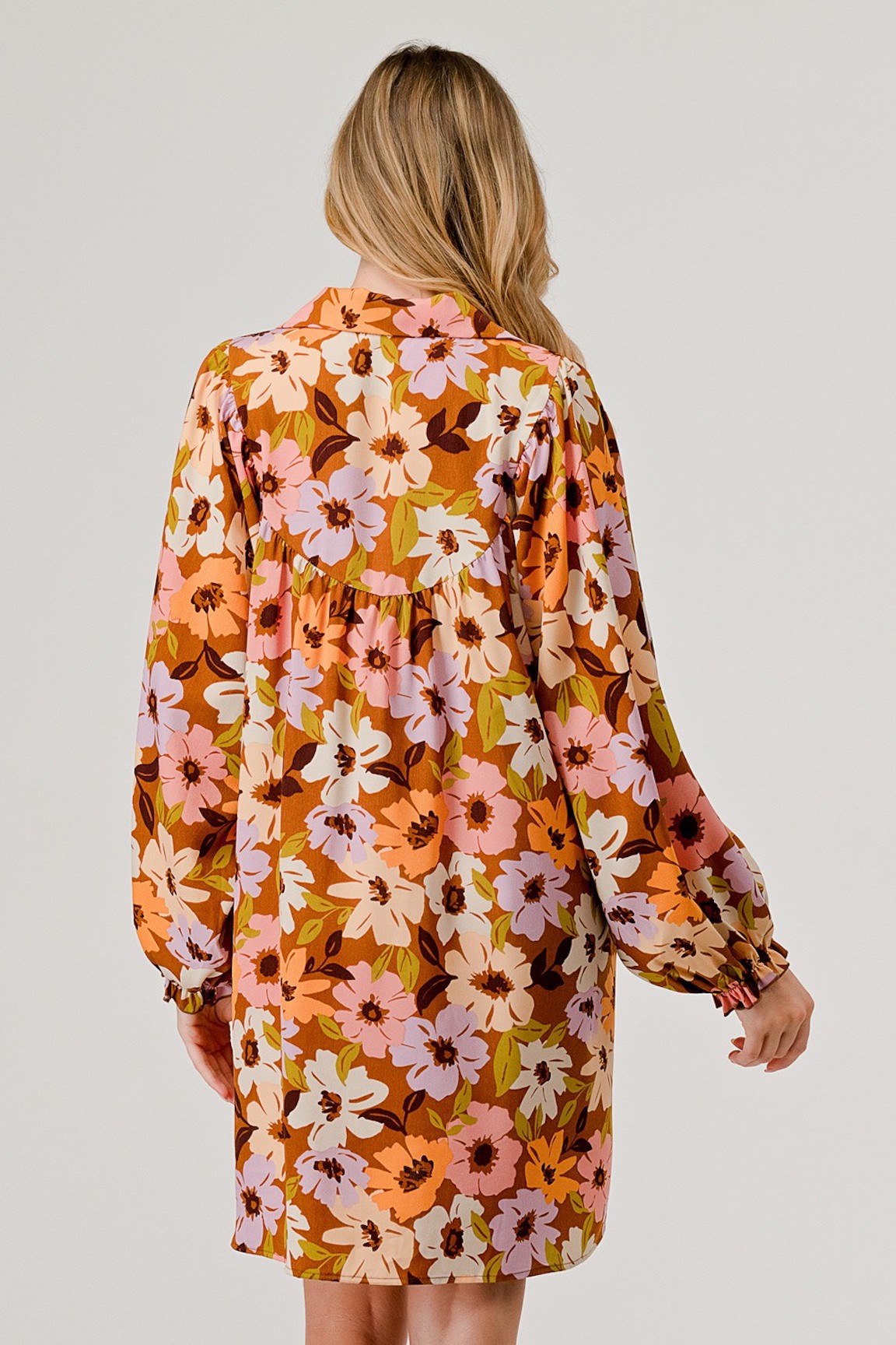 Joan Brown Multi Floral Retro Long Sleeve Dress
