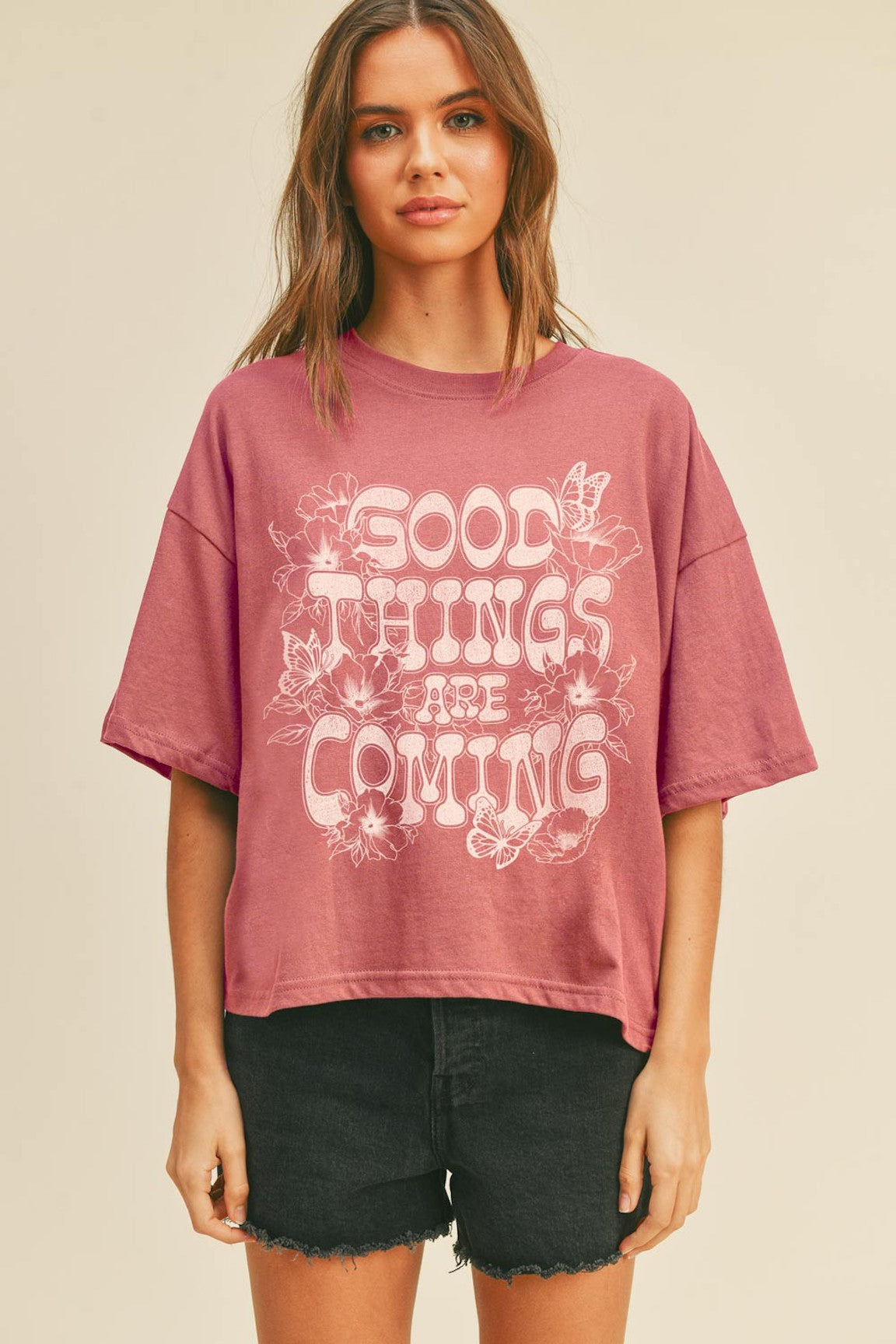 Good Things Are Coming French Rose Graphic Tee