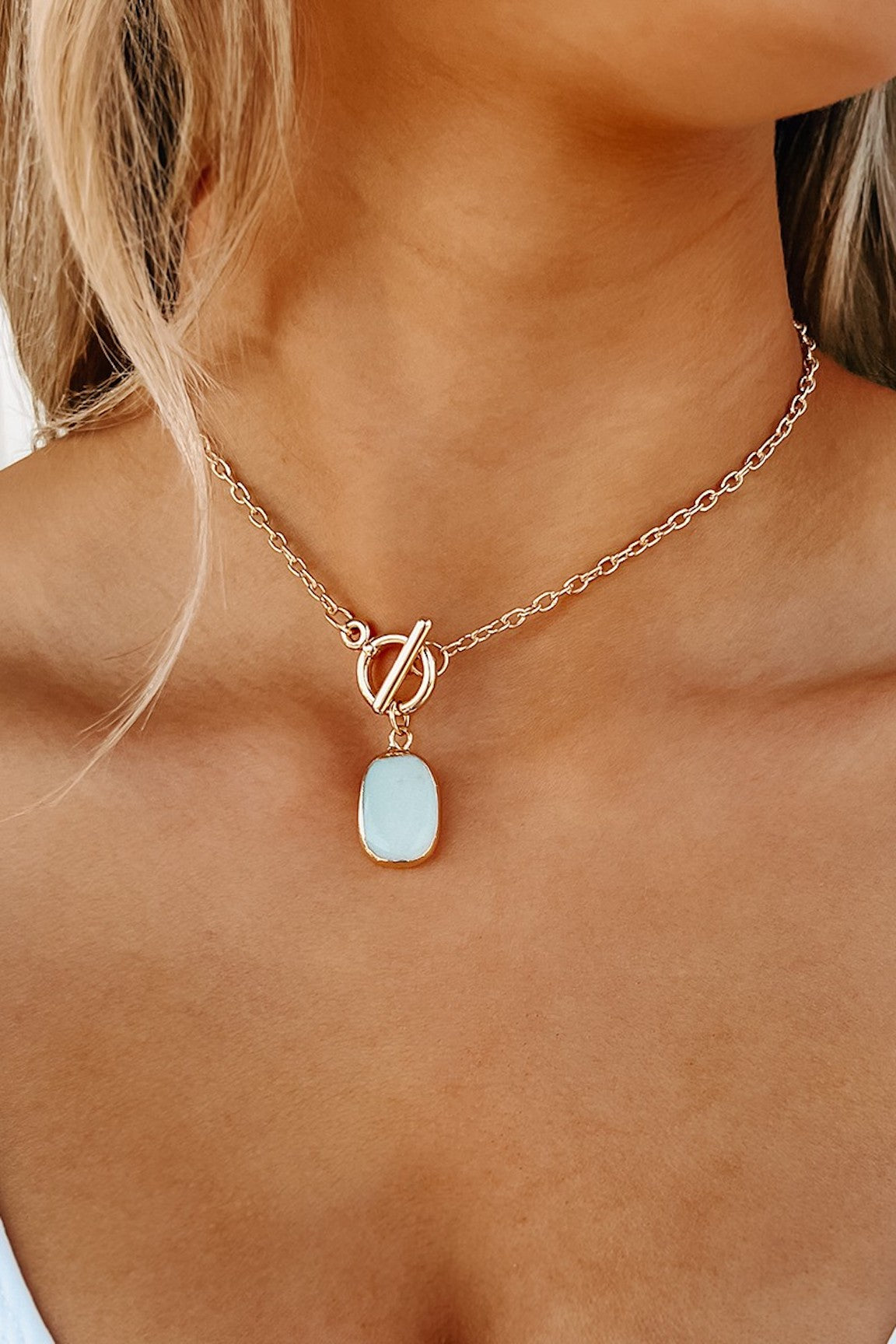Tillie Necklace with Light Blue Stone