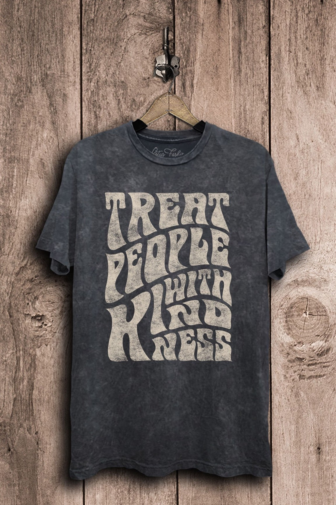 Treat People with Kindness Black Mineral Wash Graphic Tee