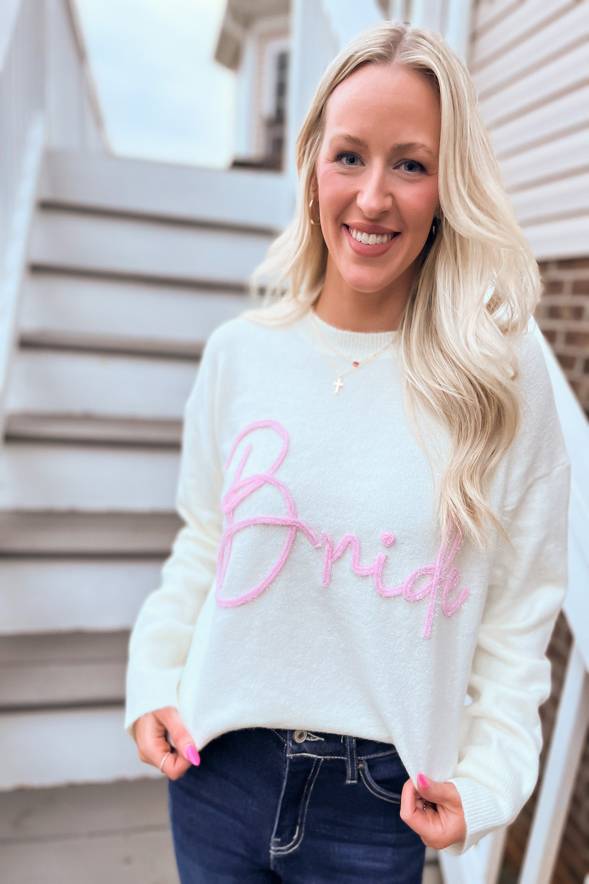 White Bride Pink Tinsel Sweater