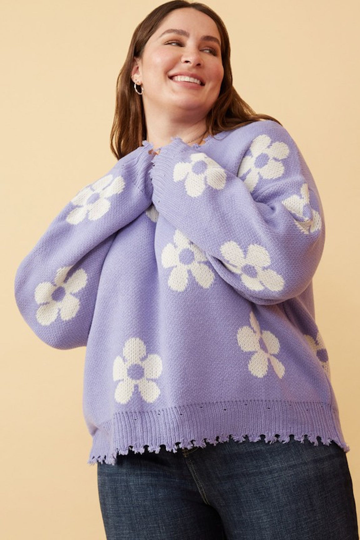 Capri Purple Daisy Sweater - *CURVY*